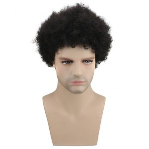 Alternative view of Human Hair Afro Curly Mens Toupee Hairpiece Wig Brazilian Remy Human Hair Short Kinky Curly None Lace Full Wig for Men (Nature Black)