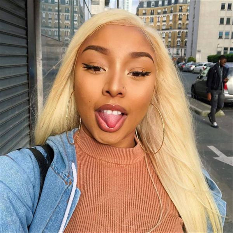 Blonde Hair Straight Wig With Real Human Hair