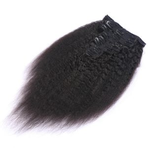 Kinky Straighy Human Hair Natural Color Clips in Hair Extension On Sale - Image 3