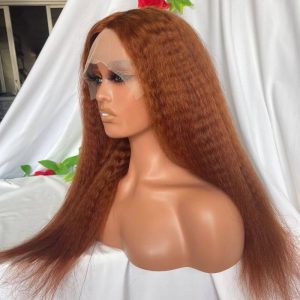 Reddish Brown Colored Italian Yaki Straight Brazilian Human Hair 13X4 Lace Front Wig Pre Plucked 100% Human Hair Wigs For Women - Image 5