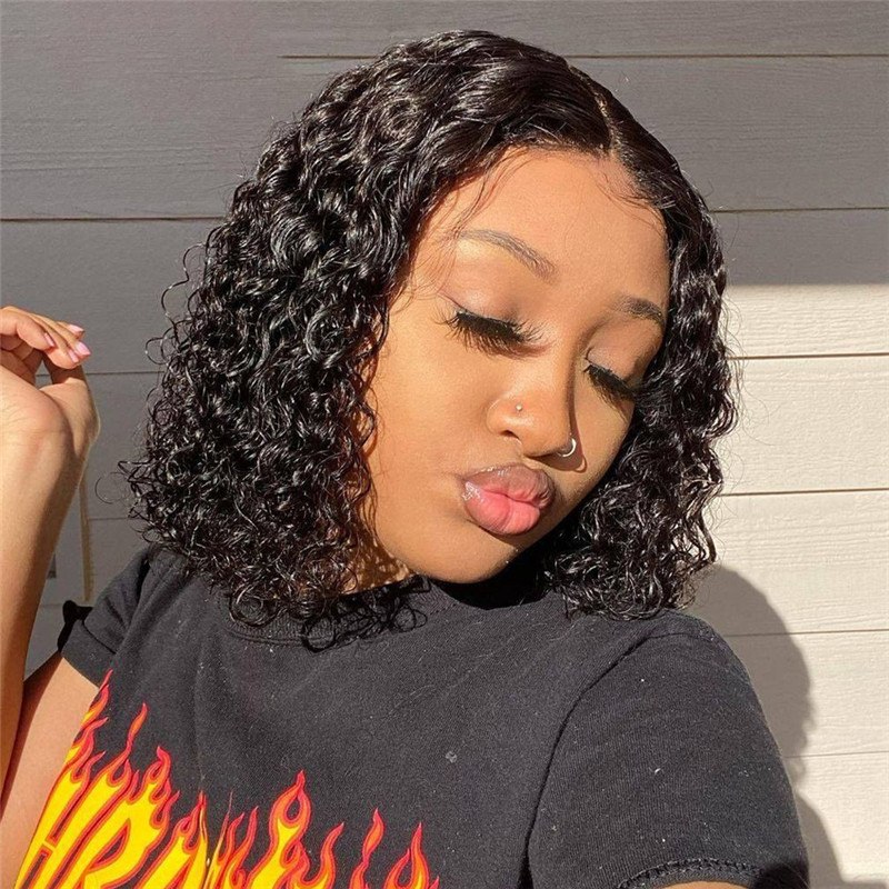 Glueless 13x4 Curly Lace Front Human Hair Wigs 150% Brazilian Remy Hair 4x4 Closure Wig Bob Frontal Wigs For Women Pre Plucked