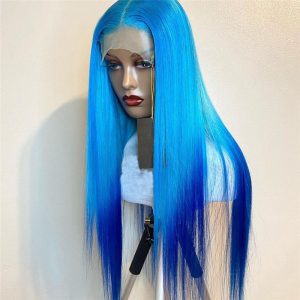 150% Density Lace Front Human Hair Wigs Pre Plucked Blue Green Blonde Ombre Wig Lace Part Glueless Brazilian Hair Wigs For Women