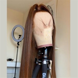 Human Hair Lace Front Warm Brown Straight Fashion Wig - Image 3