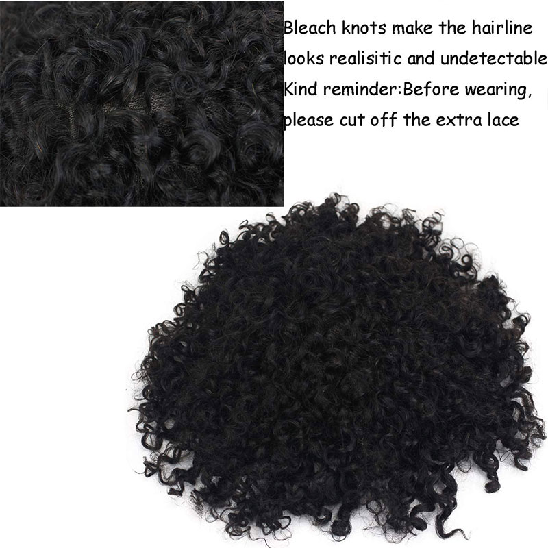 Pwigs Toupee for Men Human Hair Replacement System Hairpieces Soft Thin Super Full Swiss Lace Toupee 10”x8” Base Small Curly Natural Black Color - Image 5