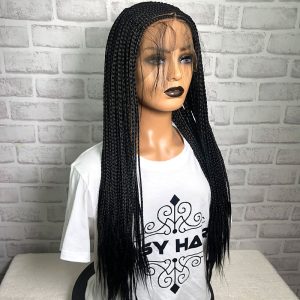 24" Braided Wigs Synthetic Lace Front Wigs Side Part Cornrow Braids Wig With Baby Hair For Black Women Box Braid Wigs - Image 3