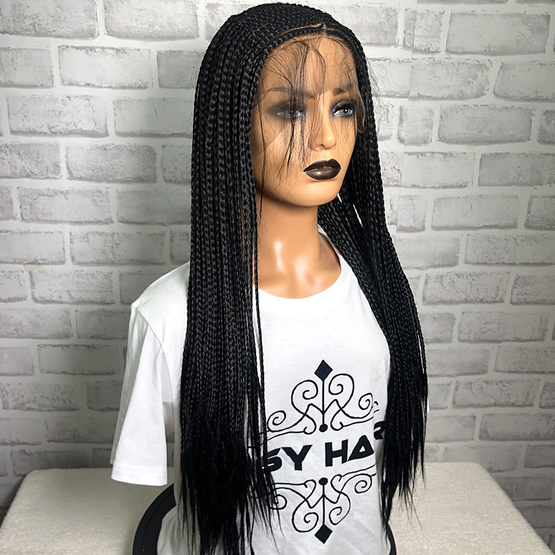 24" Braided Wigs Synthetic Lace Front Wigs Side Part Cornrow Braids Wig With Baby Hair For Black Women Box Braid Wigs - Image 3
