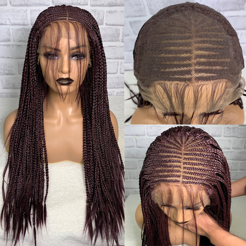 Box Braided Wigs For Black Women Braiding Hair 13X6 Micro Braids Wig Lace Front Wig Braided Wig Fake Scalp Synthetic Heat Resistant Fiber Micro Croche - Image 5