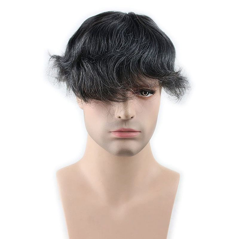 Pwigs Hair Replacement for Men Thin Skin Toupee Mono Lace Top Men's Hair Pieces Replacement System 1B Mixed 20%Grey Hair Men's Wig 10x8inch - Image 3