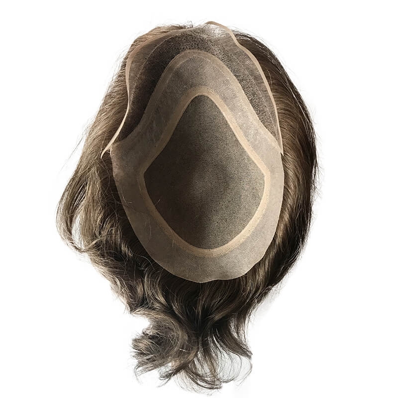 Men's Toupee 10x8 Human Hair 7# Brown Mens Toupee Thin Skin Around with Mono Lace with PU - Image 5