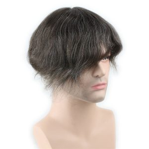 Men's Toupee 10x8 Human Hair 5# Color Mix 10% Grey HairThin Skin Hairpiece Hair Replacement System Monofilament Net Base for Men - Image 3