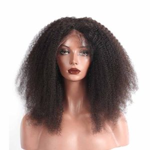 Alternative view of Lace Front Wig Curly Brazilian Human Hair 180% Density Afro Kinky Curly Wigs For Blackwomen Black Color