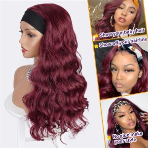 Long Wavy Headband Wig Highlight Red Color Body Wave Wigs for Black Women Girls Glueless Natural Looking High Density Heat Resistant Fiber Head - Image 3