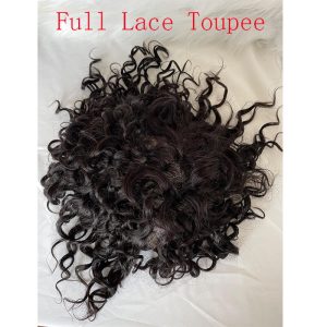 Toupee For Men Full French Lace Hairpiece Replacement System #1B Off Black 10X8 Loose Curly - Image 5