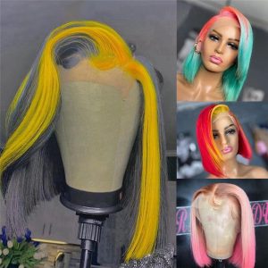 Ombre Short Bob Wigs For Women Brazilian Grey Red Yellow Highlight Lace Front Human Hair Wigs With Baby Hair 4x4 Closure Wig - Image 5
