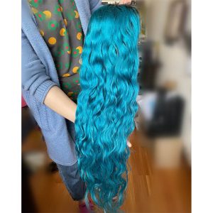 Peruvian Hair Blue Color With Dark Root Lace Front Wig - Image 4