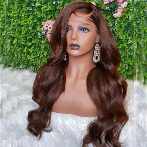Alternative view of #4 Chocolate Brown Colored Body Wave 13X4 Lace Front Wig Pre Plucked 100% Human Hair Wigs For Women