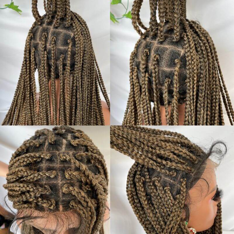 Full Lace Ombre Wigs 36 Inch double Lace Front Box Braided Wigs Knotless Lace Frontal Wig Synthetic Black Hand Braided Cornrow Braids Wigs With Baby Hair - Image 6