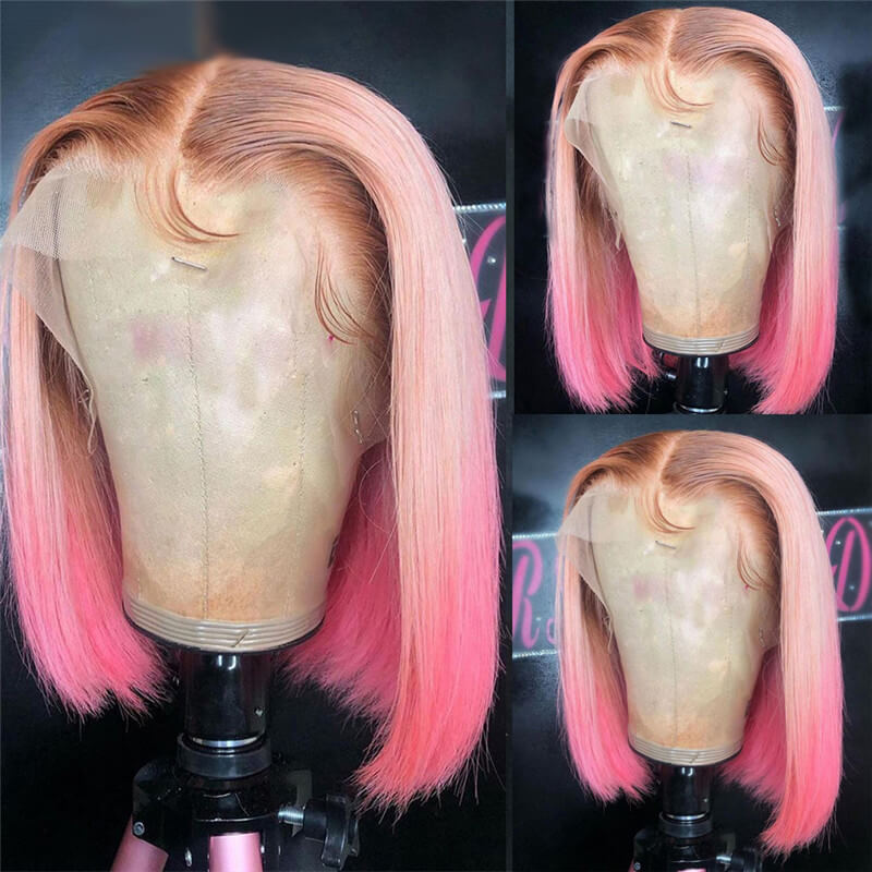 Ombre Short Bob Wigs For Women Brazilian Grey Red Yellow Highlight Lace Front Human Hair Wigs With Baby Hair 4x4 Closure Wig - Image 3