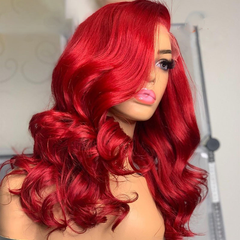 Body Wave Red Colored Human Hair Lace Wigs Brazilian Remy Human Hair Wigs For Women - Image 4