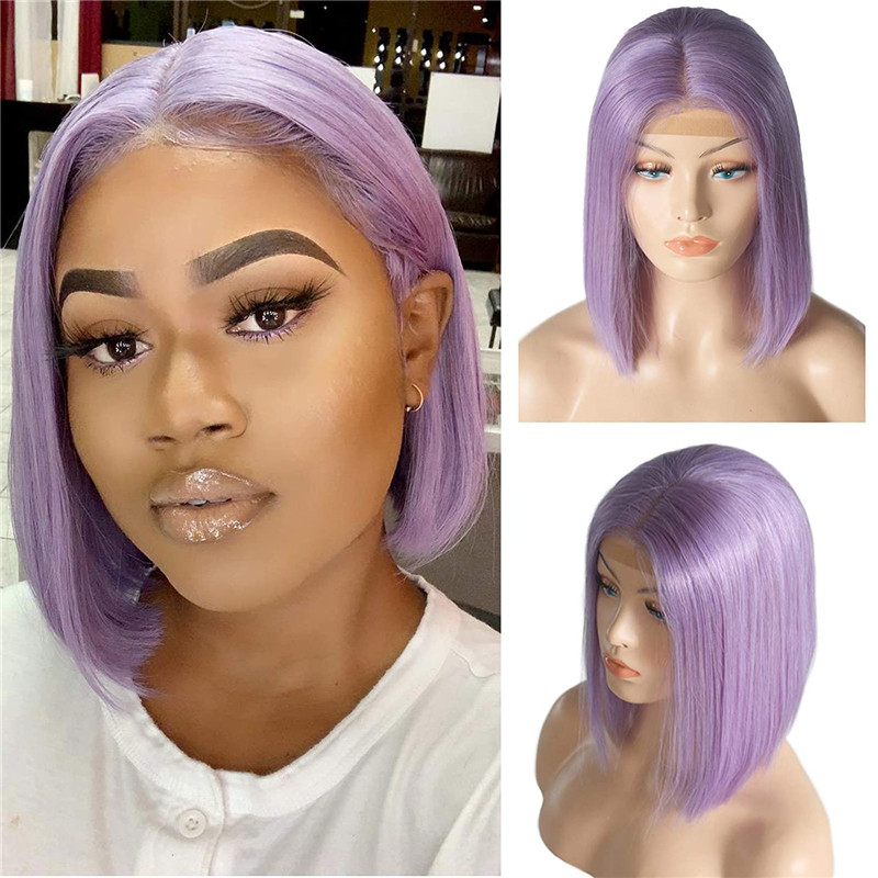 Light Purple Lace Front Wig Bob Wig Brazilian Remy Straight Ombre Colored 1B Purple Bob Wig Lace Front Human Hair Wigs For Women - Image 4