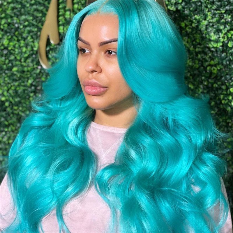 Transparent Lace Wigs Body Wave Blue Colored Human Hair Lace Wigs Brazilian Remy 28Inch Ombre Human Hair Wigs For Women - Image 2