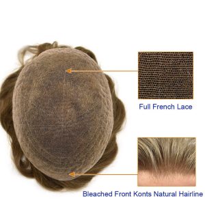 Pwigs Hairpiece Full French Lace Mens Toupee Bleached Knots Men Toupee Human Hair Wig Indian Remy Hair System Breathable 8x10 Toupee 18# Color - Image 5