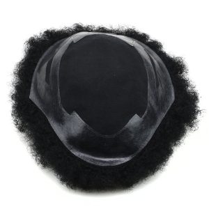 Human Hair Afro Curly Mens Toupee Hairpiece Wig Base with Hard PU Reforced Size 10x8 inch #1B Off Black - Image 7
