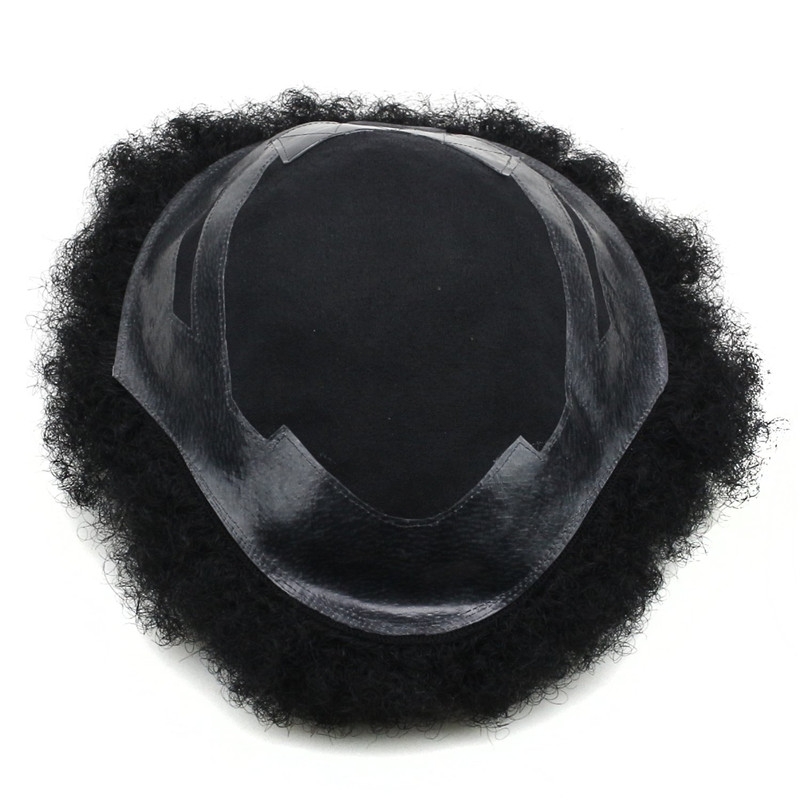 Human Hair Afro Curly Mens Toupee Hairpiece Wig Base with Hard PU Reforced Size 10x8 inch #1B Off Black - Image 7