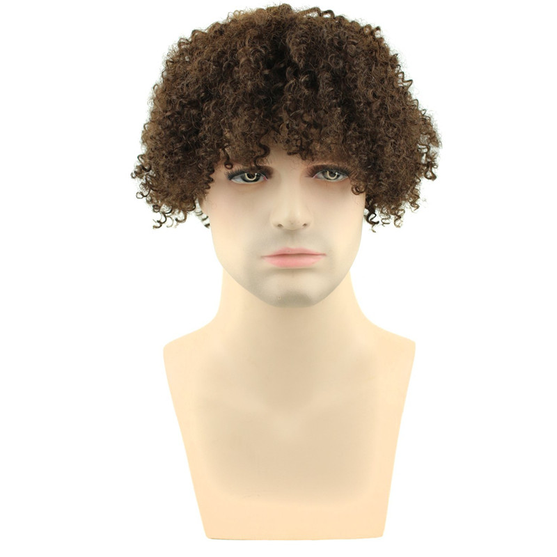 Afro Kinky Curly Short Wig Brazilian Remy Human Hair 130% Density Short Wig Toupee Hairpiece for Men (Black) - Image 6