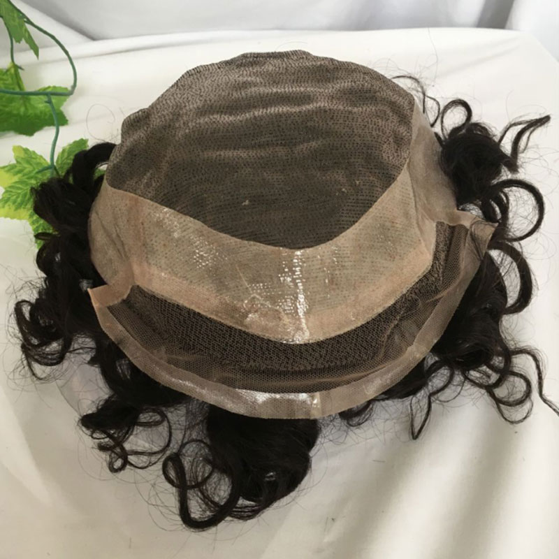 Pwigs 100% Human Hair Toupee for Men HairPieces Men Wigs Curly Hair Lace Frontal Mono Lace Top 8*10 20MM Man Hair Toupee Natural Black - Image 4
