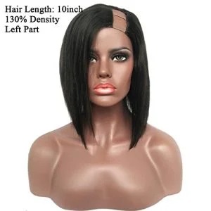 Alternative view of Short Bob Human Hair Wigs for Black Women Straight U Part Wig Left Part 1x4 Opening Size Brazilian Remy Hair Natural Color