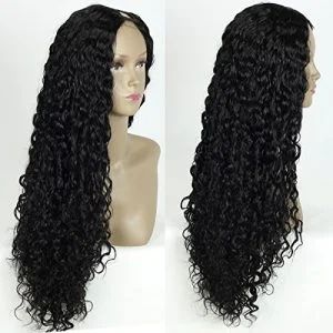 Alternative view of Unprocessed Curly U Part Malaysian Human Hair Wig U part Wigs for Black Women Left Side Parting 1''x4'' inches Natural Color