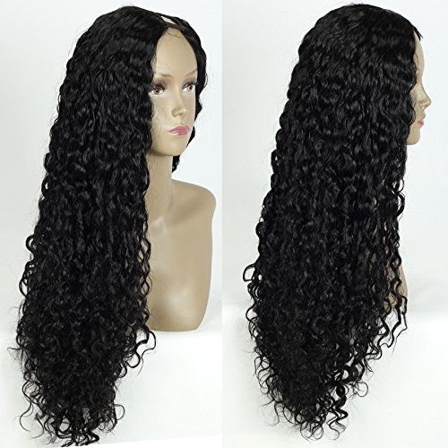 Unprocessed Curly U Part Malaysian Human Hair Wig U part Wigs for Black Women Left Side Parting 1''x4'' inches Natural Color - Image 2