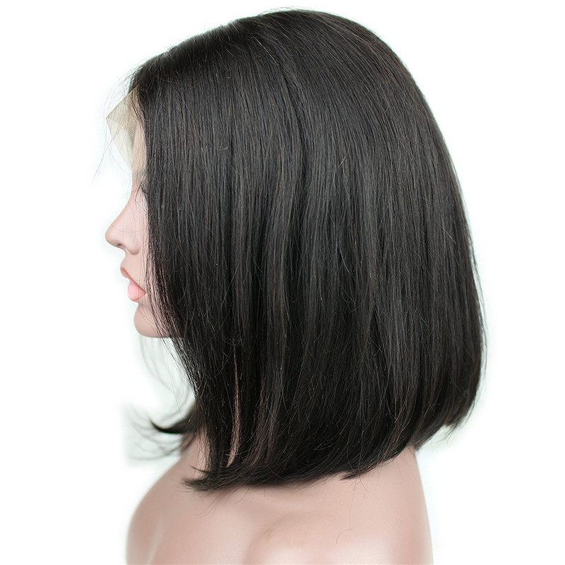 Lace Front Wigs Glueless Brazilian Remy Human Hair Short Straight Bob Wig for Black Women with Baby Hair Bleached Knots Natural Black Color 12inch - Image 4