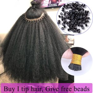 Brazilian Afro Kinky Straight I Tip Microlinks Hair Extensions Human Hair 100% Virgin Hair For Women Yaki Bulk Hair Pwigs - Image 4