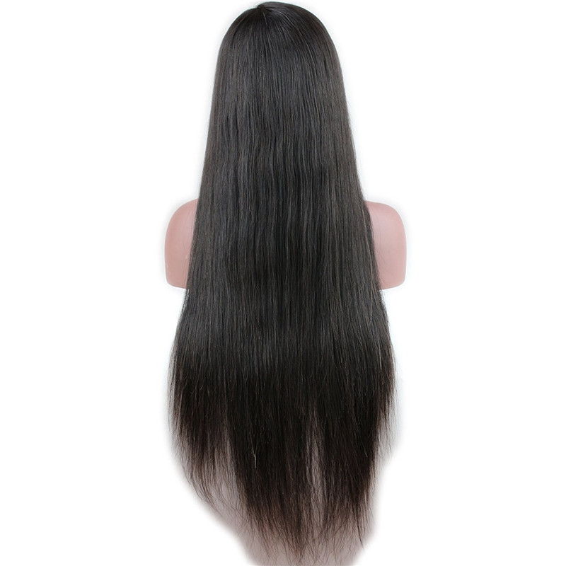 Glueless Full Lace Wig Silk Straight Brazilian Remy Human Hair Free Part Natural Hairline for Black Women Natural Color 24 inch - Image 4