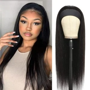 Alternative view of Human Hair Headband Wigs 20 Inch Straight Hair Headband Wigs for Black Women Human Hair Glueless None Lace Front Straight Headband Wigs