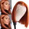 Straight Ginger Orange Short Bob Wigs Lace Front Human Hair Wigs For Women Brazilian Remy Ombre Bob Lace Front Wigs Transparent