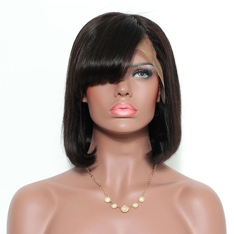 Human Hair Bob Wigs Silky Straight 130% Density Brazilian Natural Color Hair Bleached Knots - Image 2