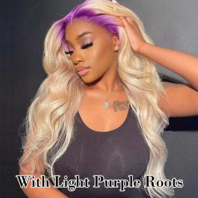 Body Wave Ombre 613 Colored with Light Purple Roots Lace Front Wig Brazilian Remy Human Hair Wigs For Women 150% - Image 2