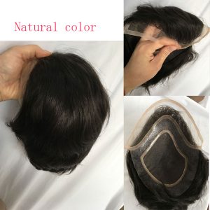 Men's Toupee 10x8 Human Hair 7# Brown Mens Toupee Thin Skin Around with Mono Lace with PU - Image 4