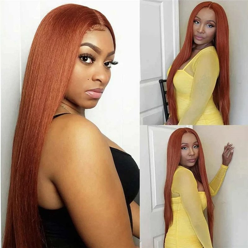 Straight Lace Front Wig Colored Human Hair Wigs Ginger Orange Lace Front Human Hair Wigs For Women 28Inch Brazilian Ombre Wigs - Image 5