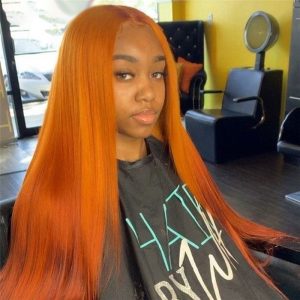 Straight Transparent Lace Wigs 150% Density Orange Ombre Human Hair Wigs For Women Brazilian Remy Hair Orange Lace Front Wig