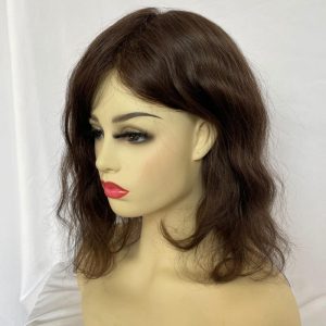 Alternative view of Full Skin Pu Base Long Human Hair Wigs 12 Inch for Women  Natural Hairline Silky Straight Wave 8x10 #3 Medium Brown Color Women Human Hair Wigs