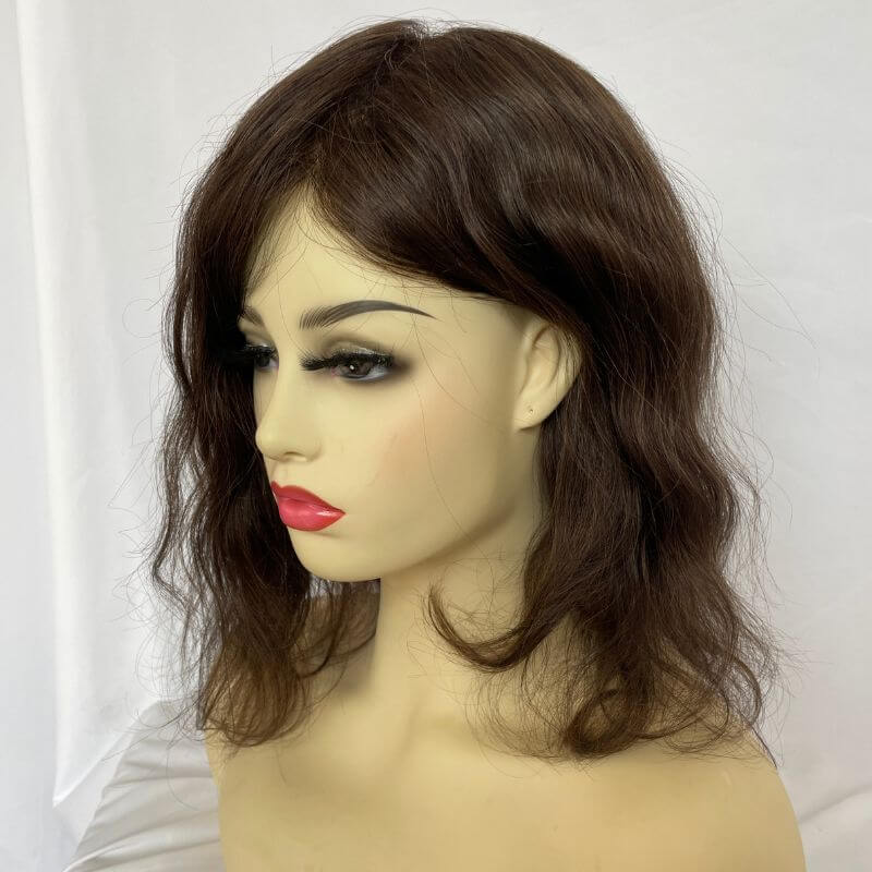 Full Skin Pu Base Long Human Hair Wigs 12 Inch for Women Natural Hairline Silky Straight Wave 8x10 #3 Medium Brown Color Women Human Hair Wigs - Image 2