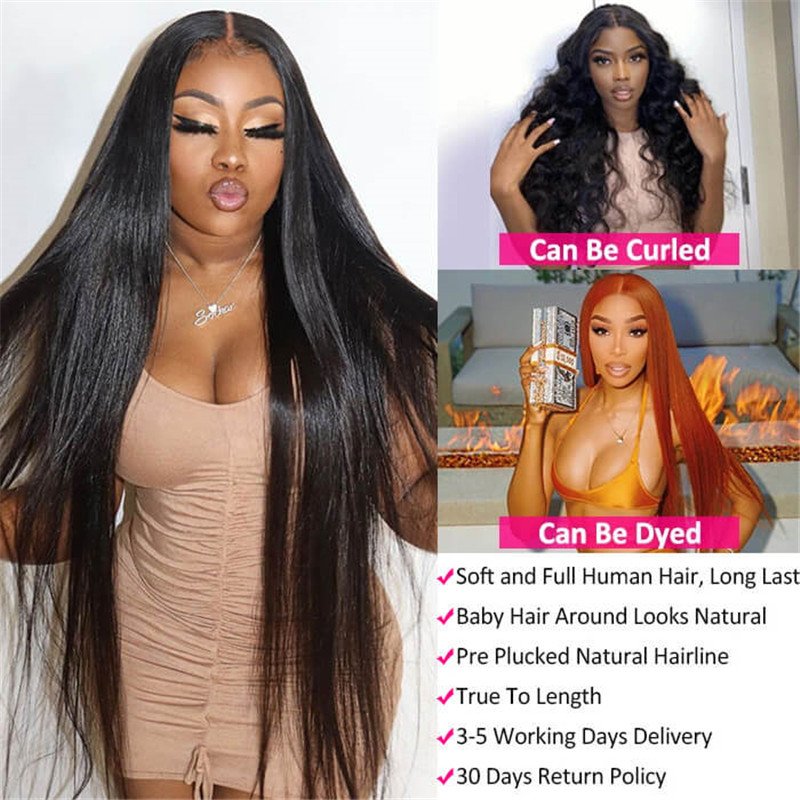Straight Hair Pre-Plucked 360 Lace Frontal Wigs Human Hair 150%-180% Density 30 Inch - Image 2