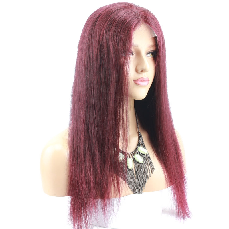 99j Ombre Color Straight Human Hair Brazilian Human Hair with Baby Hair Lace Wig for Black Women - Image 3