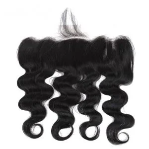 Alternative view of Body Wave Human Hair Bundles with 13X4 Lace Frontal Closure Bleached Knots Pre Plucked