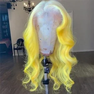 Transparent Lace Wigs #60 Yellow Colored Human Hair Wigs Body Wave Brazilian Remy Brown Yellow Ombre Lace Front Wig Closure Wig