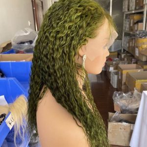 Transparent Lace Dark Green Wig Deep Curly Brazilian Hair Wigs For Women Wig Green Glueless Lace Front Human Hair Wigs - Image 3